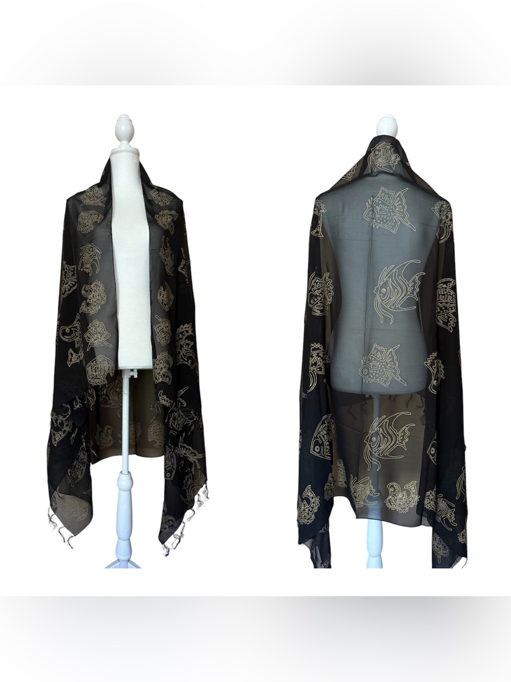 NWT RIMA BEACH WEAR Sheer Black fish Motif multifunctional Wrap sarong cover up
